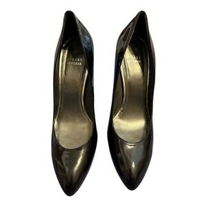 Stuart Weitzman Black Patent Leather Wedge Heels Rhinestone Detail‎